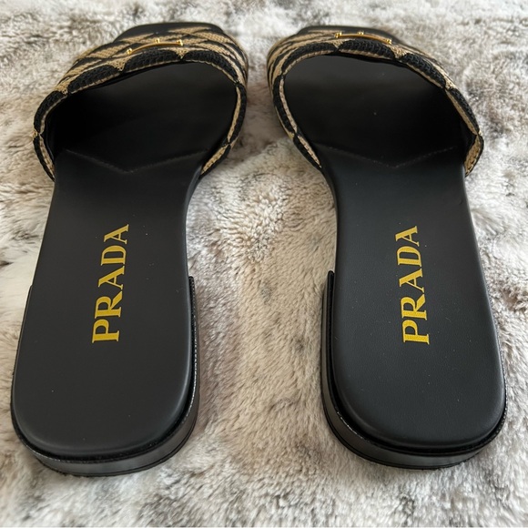 Like New PRADA Embroidered Triangle Logo Slides Sandals Mules size 37 EU / 7 US - Picture 7 of 11
